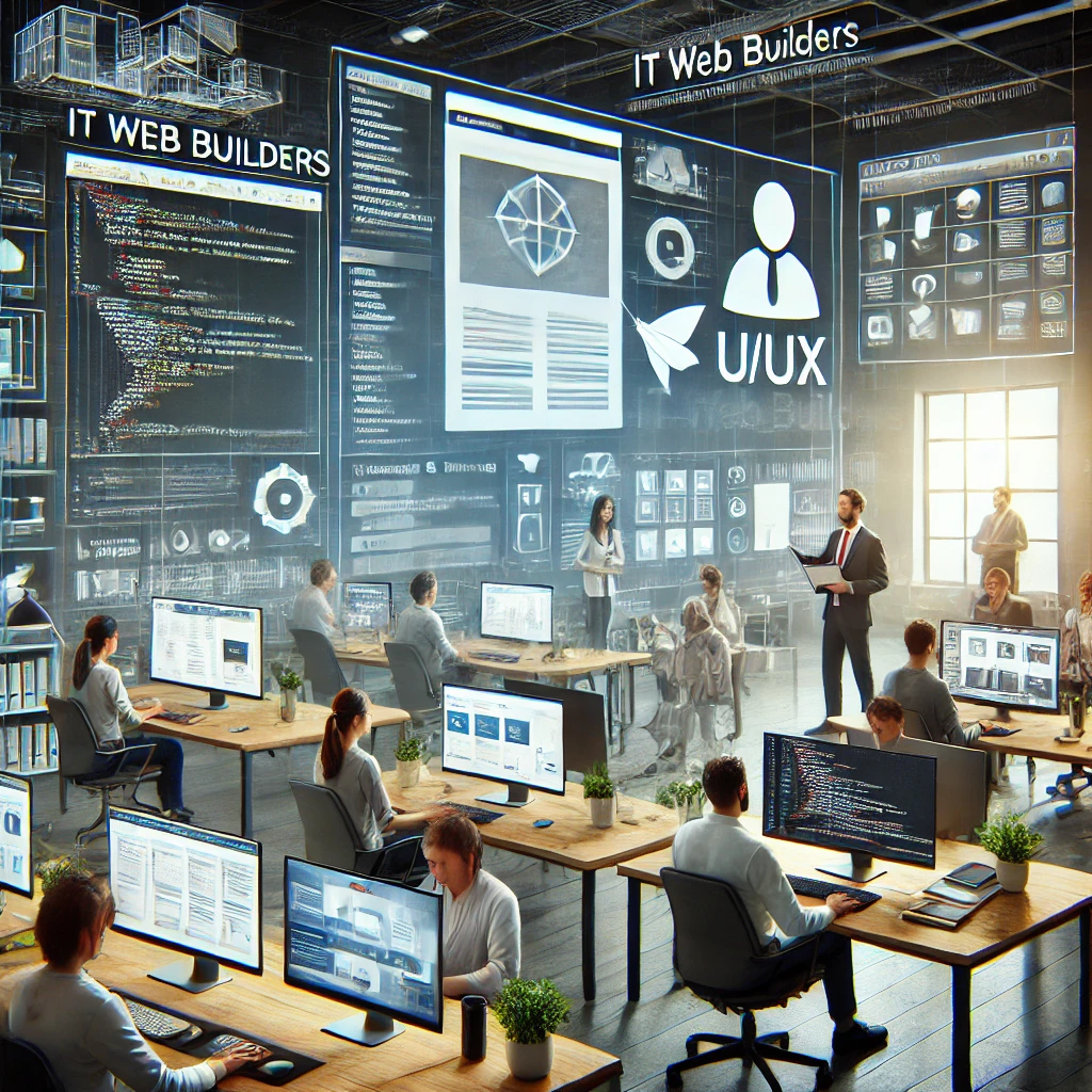 DALL·E 2025-02-03 13.10.11 - A modern and professional digital workspace representing IT Web Builders' web and app development services. The image features developers working on c